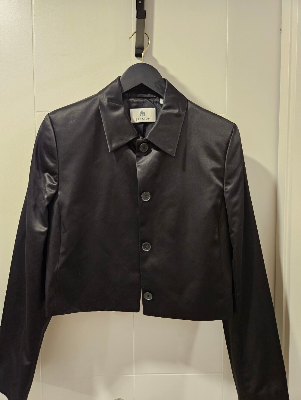 Babaton Black Satin Button Up Jacket Size medium